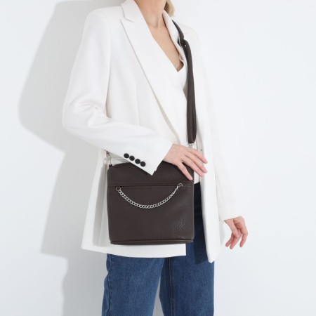 Janelli Cross-Boda Bag on a zipper, 2 outer pockets, dark brown color-7
