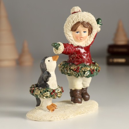 Polystone souvenir "Baby with a penguin - Dancing" 10.5x5x12 cm-1