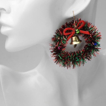 New Year! Earrings "New Year" wreath with a bell, colored in gold-2