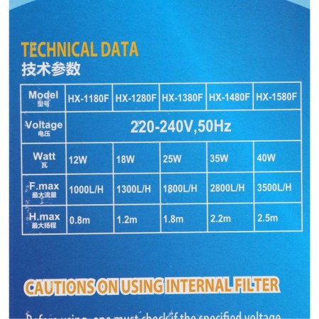 Internal SEA Star HX-1480F filter, 2800 l/h, 35 W, lifting height 2.2 m-6