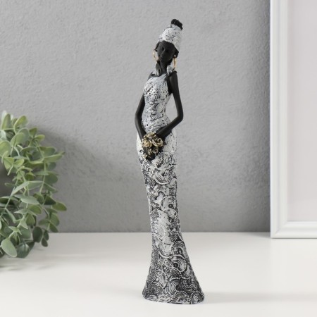Souvenir Polystone "African in white with golden flowers" 4.8x7x29 cm
