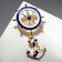 Brooch "Sea Set", white-blue color in gold