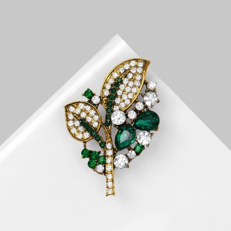 Brooch "Foliage" spring, green color in black gold-2