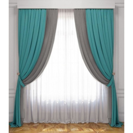 Set of curtains "Latur", size 170 x 270 cm, turquoise / gray