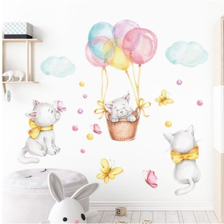 Stick plastic interior color "kittens with butterflies and balloon" 40x60 cm