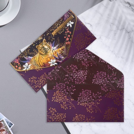 Money envelope "Happy Birthday!" Cutting off, congregre, varnish twin, embossing, tiger, 9.3x19 cm
