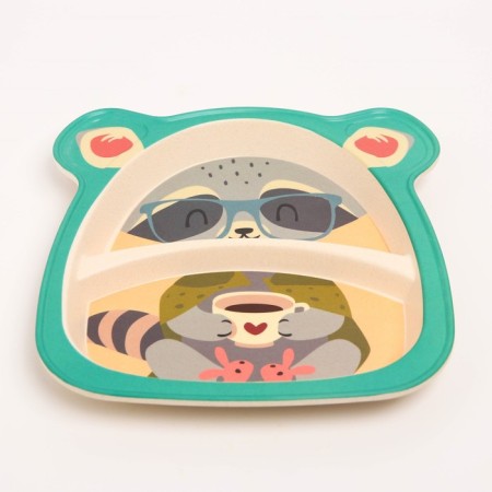 A set of children's bamboo dishes "Raccoon", plate, bowl, glass, devices, 5 items-3