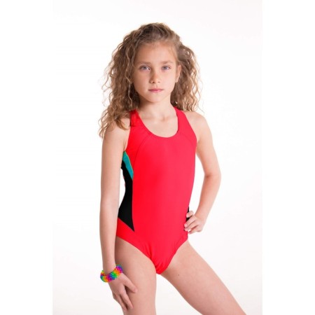 Swimsuit for girls, height 122-128 cm, coral color