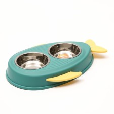 Metal dual bowl on a plastic base 2 x 160 ml, 35 x 23.5 x 5 cm, green