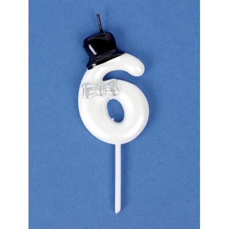 Candle for Cake "Gentleman", number "6", white