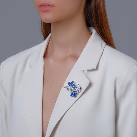 Brooch "Flower" Trilister, blue color in silver-2