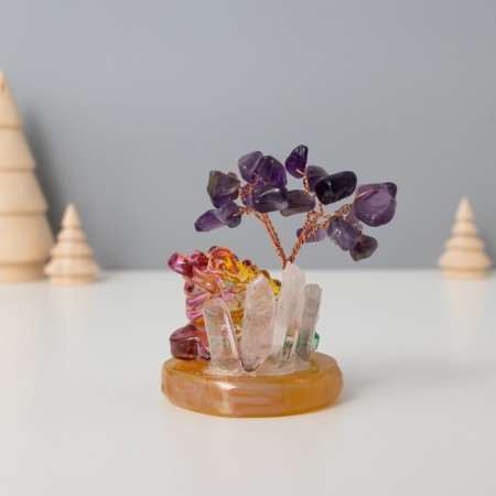 Suvenir glass, metal "tree under the protection of toad" 18 stones, purple 5.5x5x9 cm-3