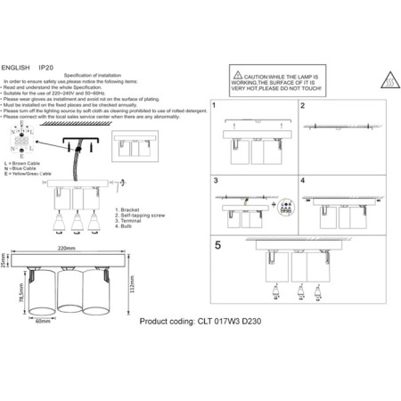 Ceiling Crystal Lux, CLT 017 1400/135, GU10, 3x50 W, 11.2x2222 cm, white color-1