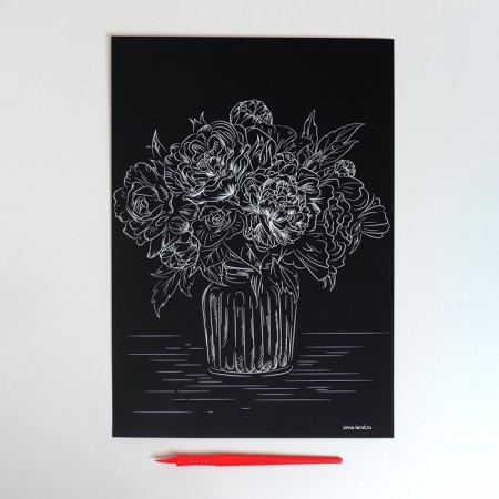 Engraving "Bouquet in a vase" A4, with a metallic effect "Gold"-2