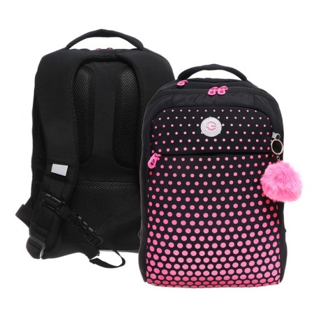 Youth backpack 40 x 28 x 16 cm, Grizzly, ergonomic back, laptop compartment, black/pink