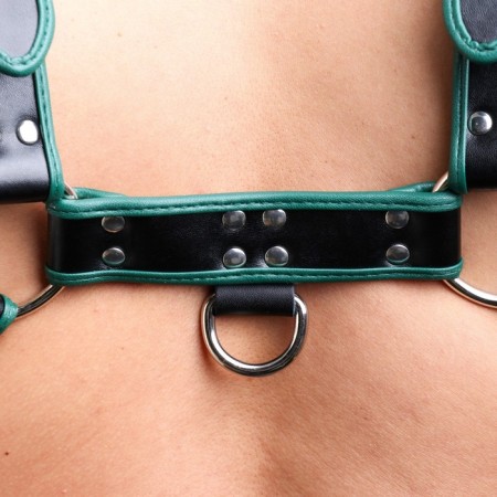 BDSM Podsm Oki, male, on the chest, eco-leather, green kant-11