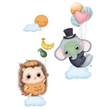 Sticker Plastic Interior color "Elephant and Hedgehog" 30x20 cm
