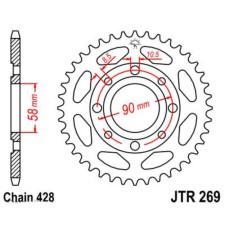 The rear star, driven JTR269 steel, chain 428, 40 teeth