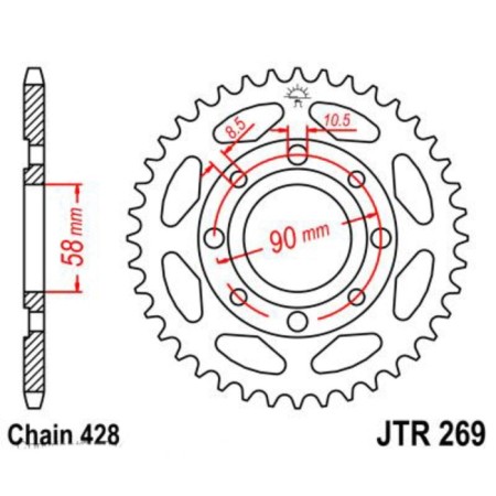 The rear star, driven JTR269 steel, chain 428, 40 teeth