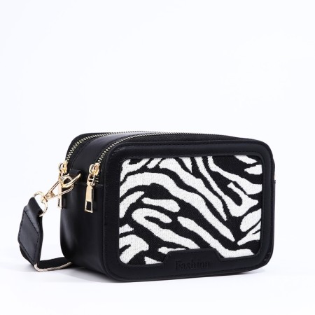 Bag Cross-Bodi with a zipper, black/white color-2