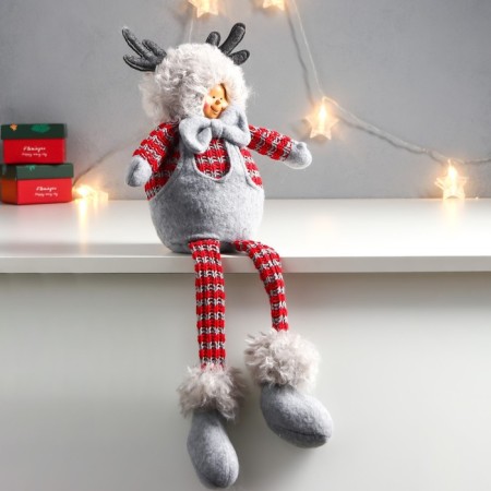 Interior doll "Boy in a hat with horns, gray-red" long legs 54x17x11.5 cm-1