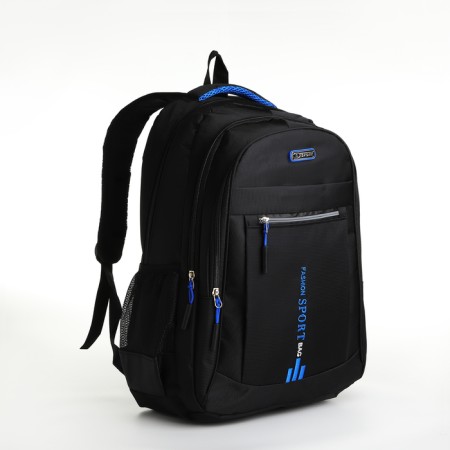 Youth backpack from textiles on lightning, 4 pockets, black/blue color-2