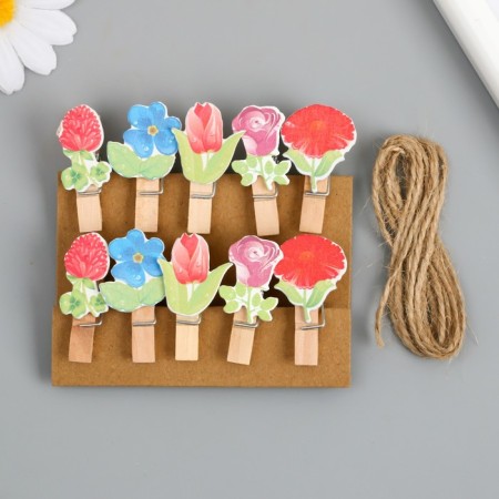 Decor for creativity wood "clothespin. Flower" set 10 pcs 4x2.3x1.2 cm-3