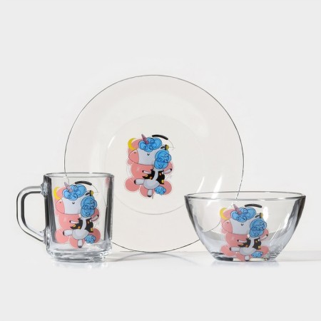 Breakfast Set "Faithful Friends", 3 items: mug 200 ml, salad bowl 450 ml, plate, MIX drawing-5