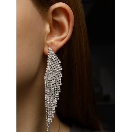 Hanging earrings with rhinestones "Eternal radiance" Wings, white color in silver-2