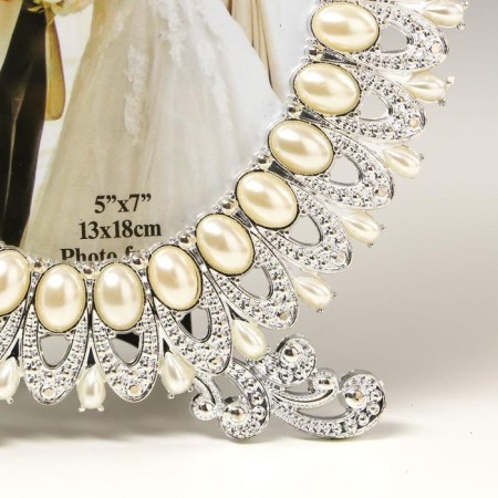 Photo frame Plastic 13x18 cm "Empire" Pearls and Rhinas, silver 26x17.7 cm-2