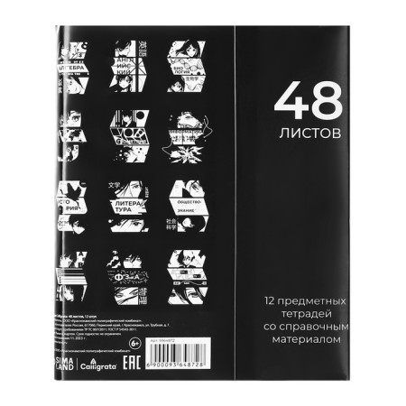 A set of subject notebooks of 48 sheets, an anime comic book, 12 items, with reference material, covered cardboard, Uf-lak (full), OFSET block-25