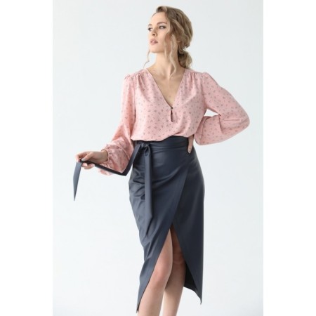 Artificial leather skirt with a belt, size 44-2