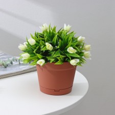 Pot for flowers with a pallet min, 1.2 l, d = 15 cm, h = 11.3 cm, terracotta color