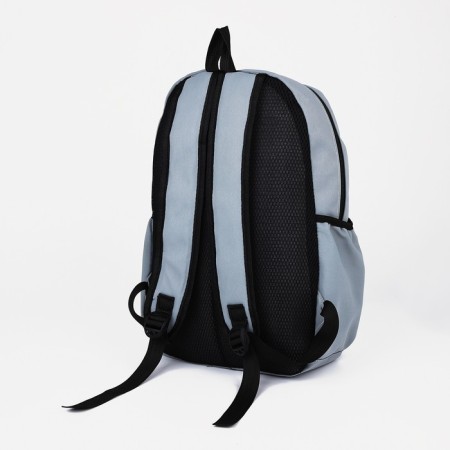 A backpack with a zipper, 3 outer pockets, wallet, gray color-4