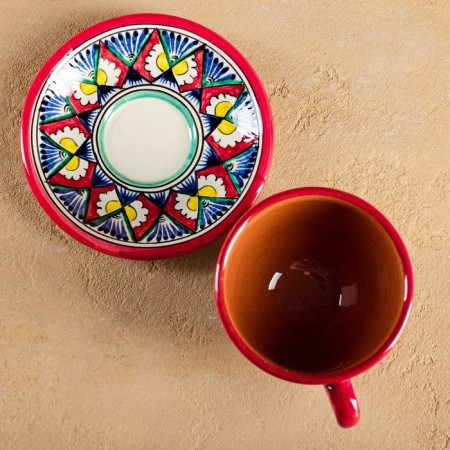 Tea couple Rishtan ceramics "Flowers", 250 ml, red-2