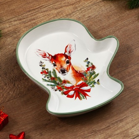 New Year! Ceramic dish "New Year's fairy tale", 20x17.5x3 cm, white color-1