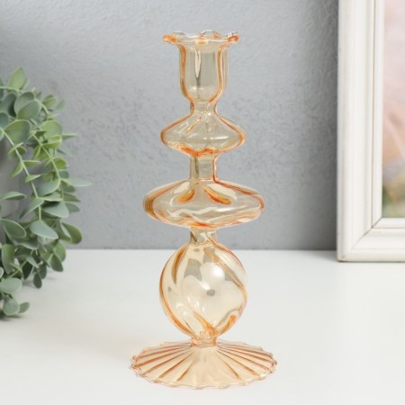 Glass of glass for 1 candle "wave" transparent caramel 8x8x21 cm-1