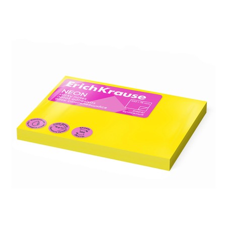 Block with a sticky edge paper 100x75 mm, Erichkrause "Neon", 100 sheets yellow