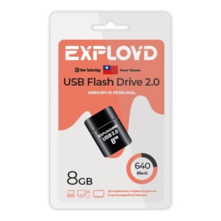 Exployd flash drive, 8 GB, USB 2.0, Thu up to 15 MB/s, PLO up to 8 MB/s, black