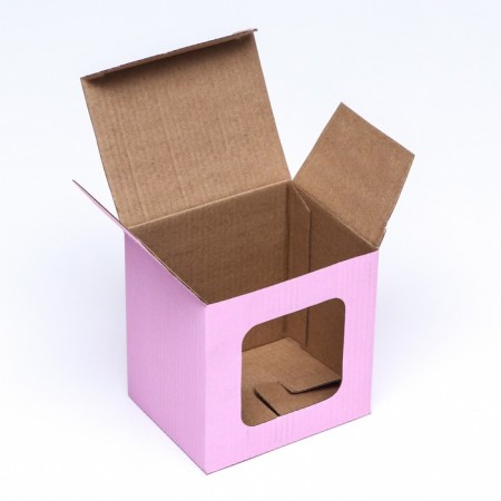 Box under a mug, with a window, pink 12 x 9.5 x 12 cm-2