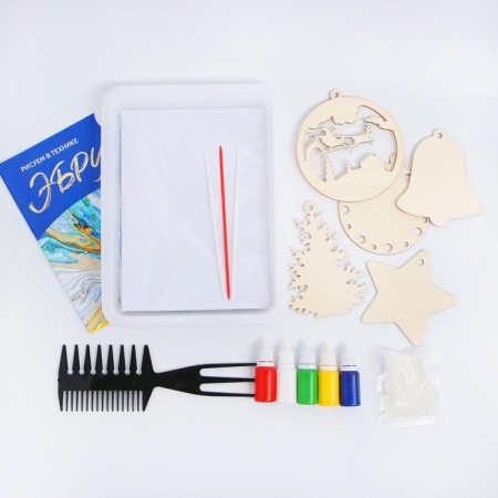 Set for creativity "Draw in the EBRU technique", A5 New Year +5 Christmas tree decorations-1