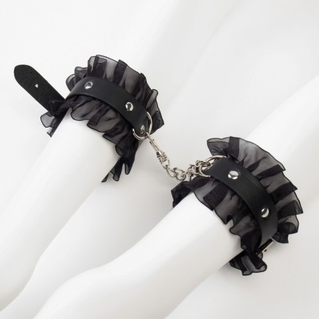 Erotic bdsm set of oka-hpki, with black lace, black, eco-leather, 9 items-9