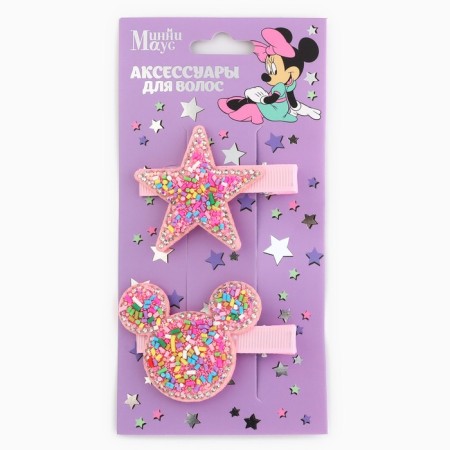 Hair clip with sparkles, 2 pcs, 5.5 cm, star, Minnie Mouse