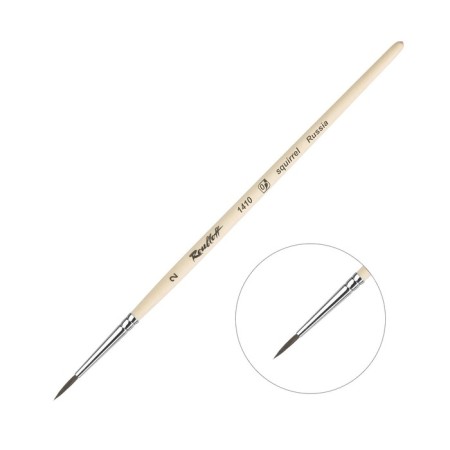 Squirrel brush round, RUBLOFF series 1410 No. 2, short handle is impregnated with varnish, white clip