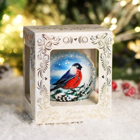 New Year's ball "Bullfire on a branch" 8 cm-3