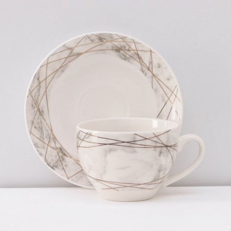 Service porcelain tea shade “Marble”, 12 objects: 6 cups 280 ml, 6 saucer d = 15 cm, color gray color-3