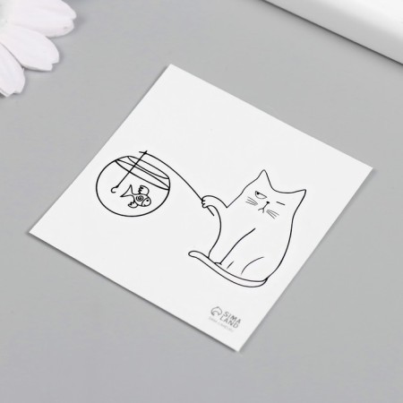 Tattoo on the body black "fishing cat" 6x6 cm-4