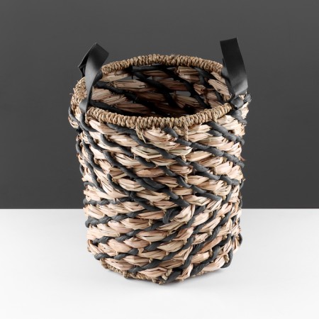 Storage basket with handles "Sumatra", D260 Sh260 B260, natural, black-1
