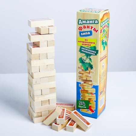 Falling tower, jenga "linden - phantas" maxi, 54 bars, 33 x 7.5 cm