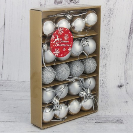 Set of balls plastic D-3 cm, 20 pcs "overflow" silver-1